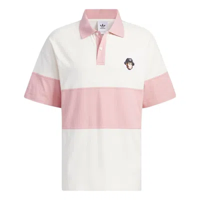 Adidas Originals X Monkey Kingdom Short Sleeve Polo Shirt 'pink White'