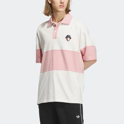 Adidas Originals X Monkey Kingdom Short Sleeve Polo Shirt 'pink White'