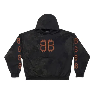Balenciaga Crypto Cotton Jersey Hoodie In Black Faded