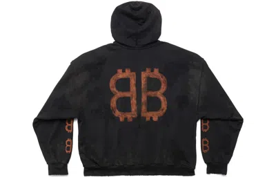 Balenciaga Crypto Cotton Jersey Hoodie In Black Faded
