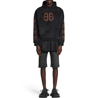 Balenciaga Crypto Cotton Jersey Hoodie In Black Faded