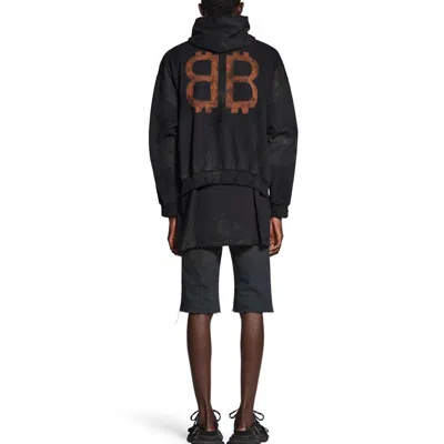 Balenciaga Crypto Cotton Jersey Hoodie In Black Faded