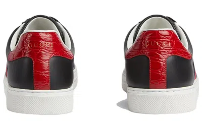 Gucci Ace Leather Sneakers With Lateral Web Band In Black