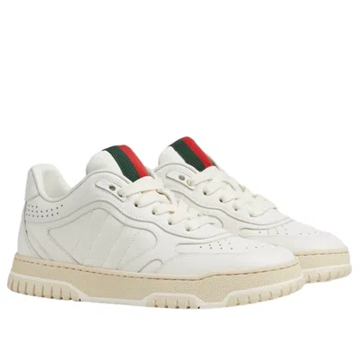 Gucci Re-web White Low Top Sneakers With Web Detail And Embossing In Leather Woman In White