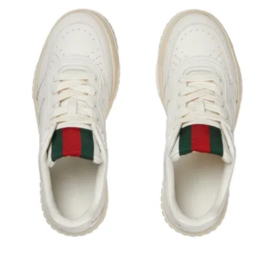 Gucci Re-web White Low Top Sneakers With Web Detail And Embossing In Leather Woman In White