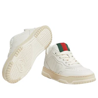 Gucci Re-web White Low Top Sneakers With Web Detail And Embossing In Leather Woman In White