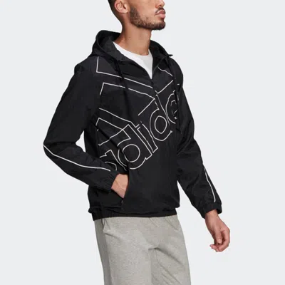 Adidas Originals Adidas M Favs Q1 Wb Large Logo Printing Sports Hooded Jacket Black