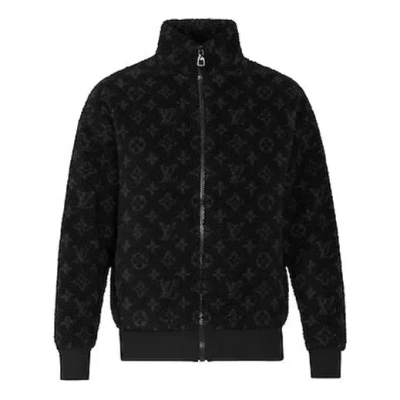 Pre-owned Louis Vuitton Lv Monogram Fleece Full Logo Zipper Jacket Unisex Black