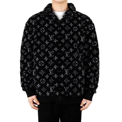 Pre-owned Louis Vuitton Lv Monogram Fleece Full Logo Zipper Jacket Unisex Black