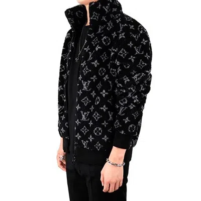 Pre-owned Louis Vuitton Lv Monogram Fleece Full Logo Zipper Jacket Unisex Black