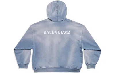 Balenciaga Logo-embroidered Cotton Hoodie In Blue