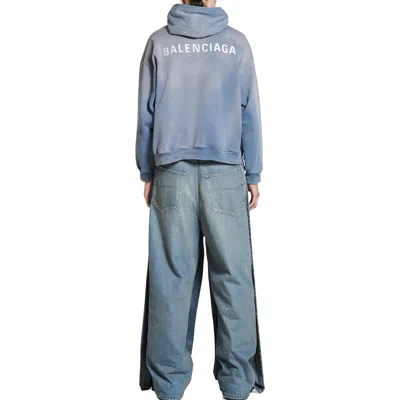Balenciaga Logo-embroidered Cotton Hoodie In Blue