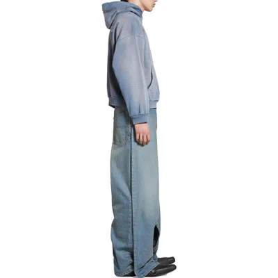 Balenciaga Logo-embroidered Cotton Hoodie In Blue