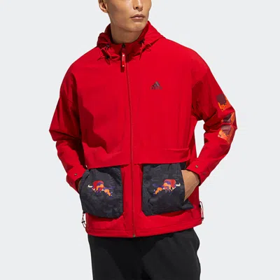 Adidas Originals Adidas Cny Jkt New Year's Edition Casual Sports Hooded Jacket Red