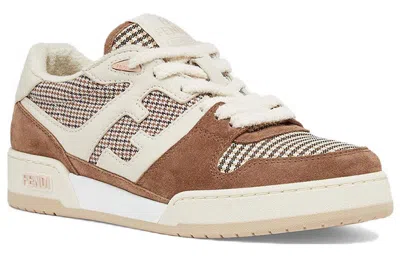 Fendi Match Panelled Leather Low-top Sneakers In Brown