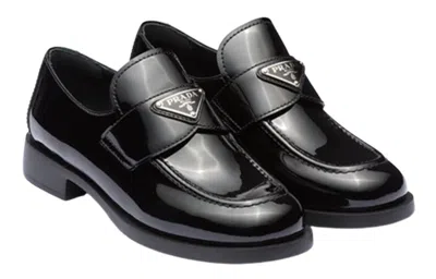 Prada Brand-plaque Patent Leather Loafers In Black