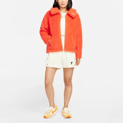 Nike (wmns)  Cny New Year's Edition Lamb's Wool Solid Color Lapel Jacket Orange In Red