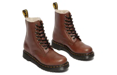 Dr. Martens Serena Womens Leather Lace Up Combat Boots In Brown