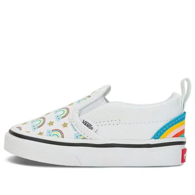 Vans (td)  Slip-on Hook And Loop 'rad Rainbow' In White