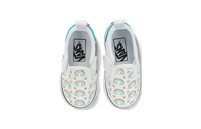 Vans (td)  Slip-on Hook And Loop 'rad Rainbow' In White