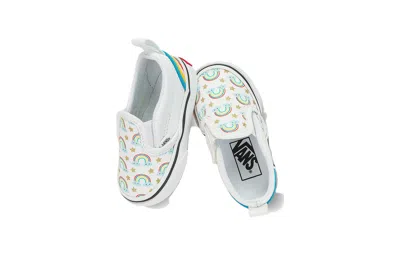 Vans (td)  Slip-on Hook And Loop 'rad Rainbow' In White