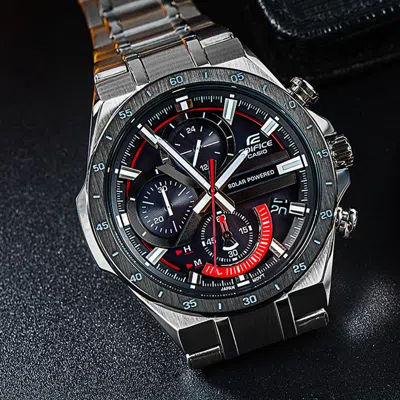 Casio Quartz Edifice Waterproof Mens Silver Analog In Metallic