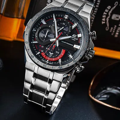 Casio Quartz Edifice Waterproof Mens Silver Analog In Metallic
