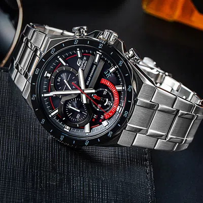 Casio Quartz Edifice Waterproof Mens Silver Analog In Metallic
