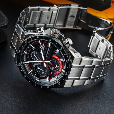 Casio Quartz Edifice Waterproof Mens Silver Analog In Metallic