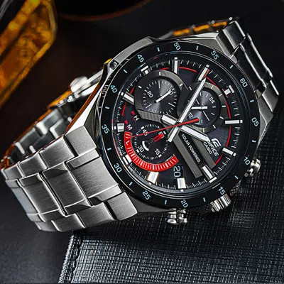 Casio Quartz Edifice Waterproof Mens Silver Analog In Metallic