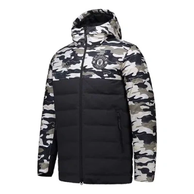 Adidas Originals Adidas Contrasting Colors Camouflage Pattern Zipper Hooded Down Jacket Black In Black
