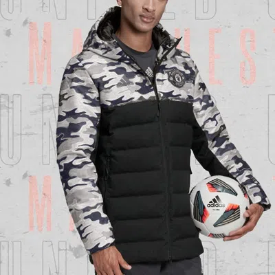 Adidas Originals Adidas Contrasting Colors Camouflage Pattern Zipper Hooded Down Jacket Black In Black