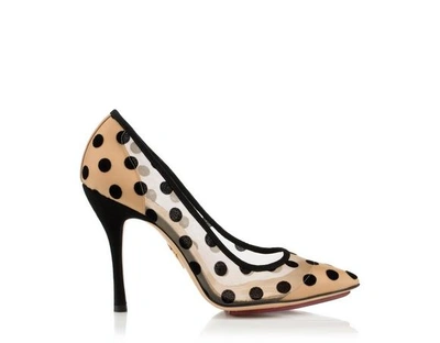 Charlotte Olympia 'bacall' Flocked Polka Dot Mesh Pumps In Black/nude