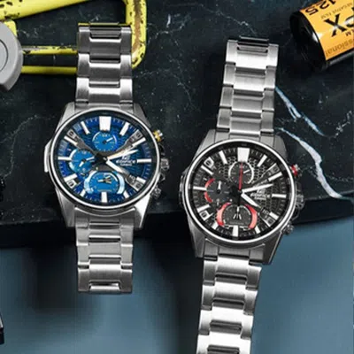 Casio Men's  Black Quartz Watch 50mm Silver Stainless Steel Case Strap Mens Analog