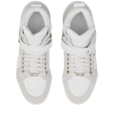 Shop Jimmy Choo Lewis White Sport Calf And Suede Trainers In White/white