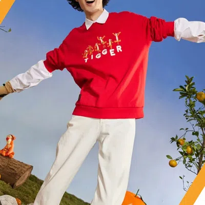 Li-ning X Disney Crossover Series Cartoon Alphabet Printing Sports Loose Pullover Couple Style Chica In Red