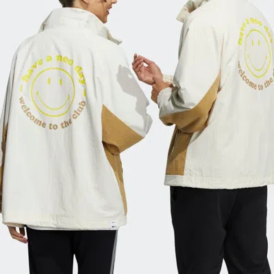 Adidas Originals Adidas Neo U Smly Jkt Casual Sports Smiling Face Pattern Jacket Khaki In Brown