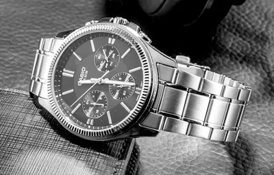 Casio Waterproof Stainless Steel Strap Quartz Mens Black Analog In Metallic