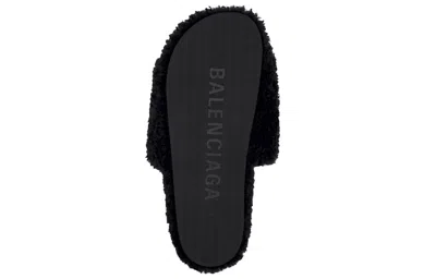 Balenciaga Furry Logo-embroidered Faux Shearling Slides In Black