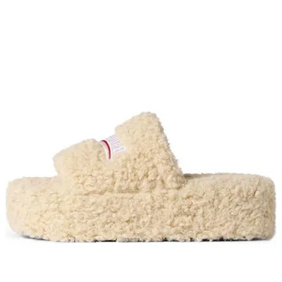 Balenciaga Faux Shearling Platform Slide Sandals In Neutral