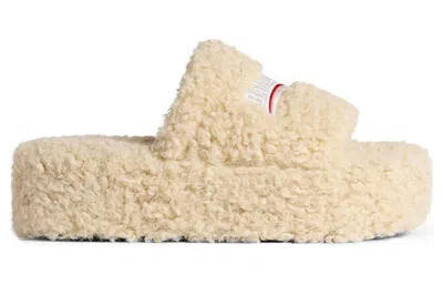 Balenciaga Faux Shearling Platform Slide Sandals In Neutral