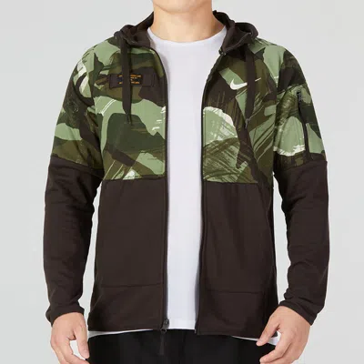 Nike Men's  Dri-fit Casual Splicing Camouflage Fleece Hooded Jacket Black In Brown