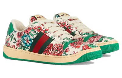Gucci (wmns)  Screener Floral Print Sneakers 'white Pink Green' In Multi