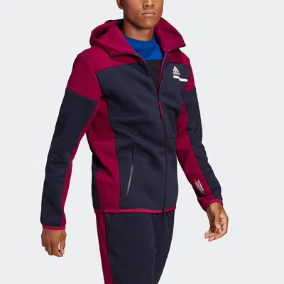 Adidas Originals Adidas Zne Fz Colorblock Sports Loose Hooded Jacket Blue