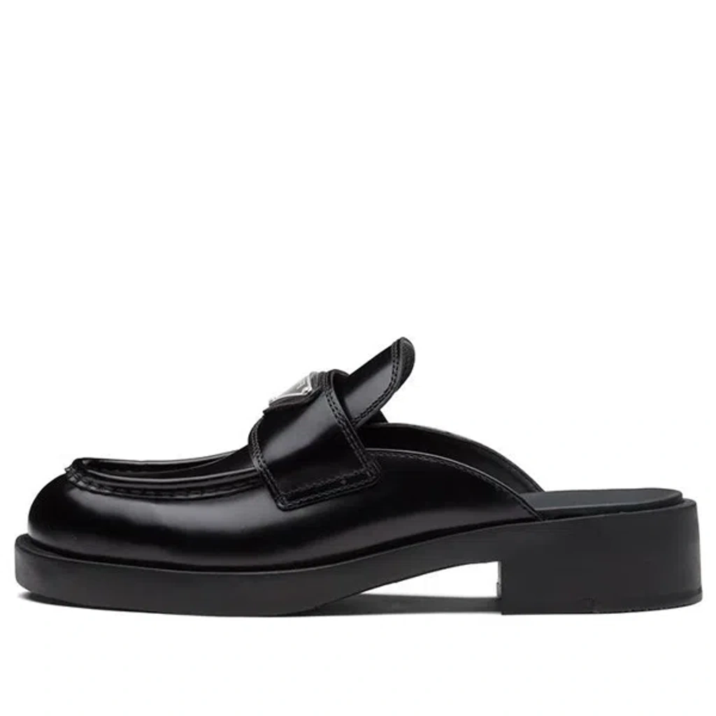 Prada Leather Logo Loafer Mules In Black | ModeSens