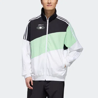 Adidas Originals Adidas Neo Colorblock Zipper Stand Collar Sports Jacket Black Green Colorblock In White