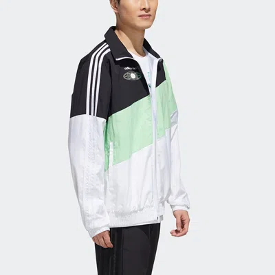Adidas Originals Adidas Neo Colorblock Zipper Stand Collar Sports Jacket Black Green Colorblock In White