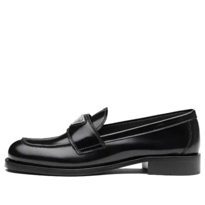 Prada Triangle-logo Leather Loafers In Black