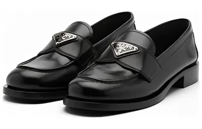 Prada Triangle-logo Leather Loafers In Black