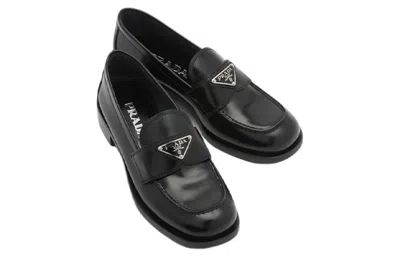 Prada Triangle-logo Leather Loafers In Black